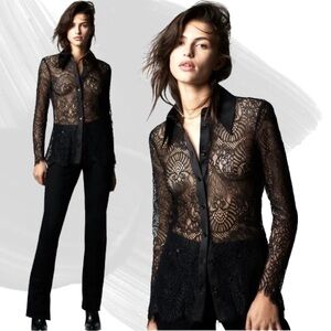 Black Lace Button Down Top